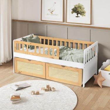 Imagem de Cama Solteiro Infantil com Dois Gavetões Madeira Maciça Lumi Branco/Ca