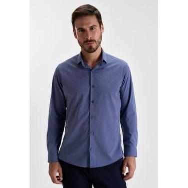 Imagem de Camisa docthos slim manga longa bambu micro listras, 012 azul, M