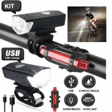 Imagem de Kit Luz Bike Noturna LED Forte Recarregável USB Segurança - Farol de B
