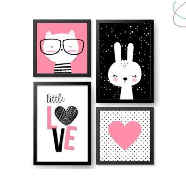 Imagem de Kit 4 Quadros Decorativos Infantil Coelha e Gata - Creative Cat, Preta