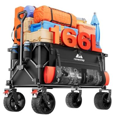 Imagem de RoveStep Vagão de praia dobrável resistente com rodas grandes – Carrinho utilitário dobrável para todo o terreno, capacidade de 166 L, vagão dobrável de carga de 204 kg para areia, para atividades ao