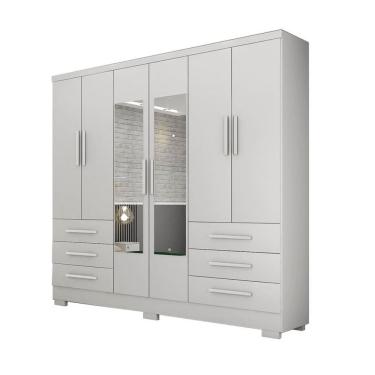 Imagem de Guarda Roupa Solteiro Com Espelho Com Pés 6 Portas 6 Gavetas - Encant-branco - Móveis Novo Horizonte