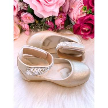Imagem de Sapatilha Flor di Mila Dourada 'Perolas' Luxo para Meninas, 21