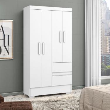 Imagem de Guarda Roupa Solteiro com Pés 4 Portas 2 Gavetas Coimbra Aramóveis - Branco tx