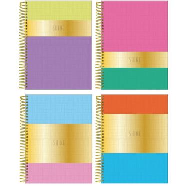 Imagem de Caderno Colegial Espiral Capa Dura Foroni Shine com 160 Folhas Pautadas Formato 17,7x24CM 10 Matérias
