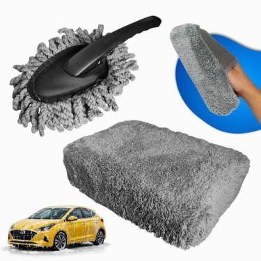 Imagem de Kit Limpeza Automotiva Completo Escova E Esponja Microfibra Não Risca 