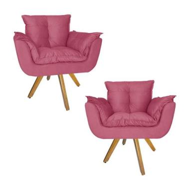 Imagem de Kit 2 Poltrona Decorativa Base Giratória De Madeira Quarto Opala Suede