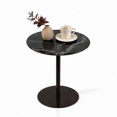 Imagem de Mesa Lateral Atría Base laca marrom Redonda Tampo Mármore Nero