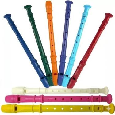 Imagem de 3 Flautas doce infantil lástico c partitura P p brinde e lembrança fes