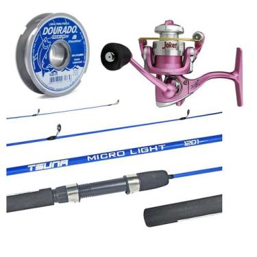 Imagem de Kit Pesca Ultra Light Molinete Joker + Vara Tsuna 1,35m + Linha Dourad