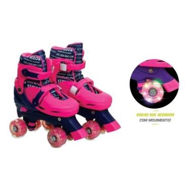 Imagem de Patins Roller 4 Rodas Paralelas Com Luz Ajustável Unik Toys, Rosa, 35-