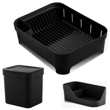 Imagem de Kit Cozinha Trium Escorredor De Louças + Lixeira 2,5L + Porta Detergen