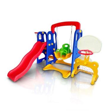 Imagem de Playground Infantil 5 em 1 Escorregador Balanço Cesta Basquete Gol Bri