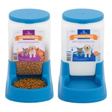 Imagem de Kit Comedouro/bebedouro Peq. Automático 3 Litros Cães Gatos Cor Azul -