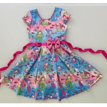 Imagem de Vestido Festa Princesa Sereia Ariel Azul E Rosa Lindo Com Laço Rosa Te