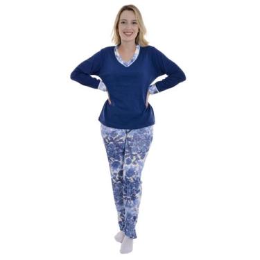 Imagem de Pijama de inverno Feminino Canelado Madam Victory, P, Azul florida