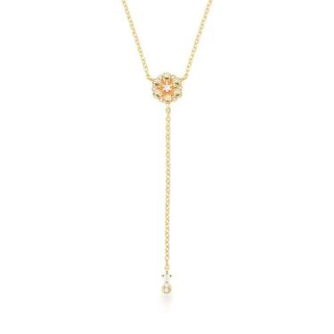 Imagem de Colar Feminino Gravata De Flor Trabalhada E Zircônias Banhada A Ouro -