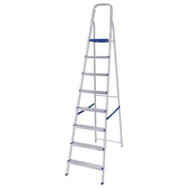 Imagem de Escada Doméstica Escada Alumínio 8 Degraus 219CM para Tarefas Domésticas Leve e Durável Prata Mor Universo do Lar