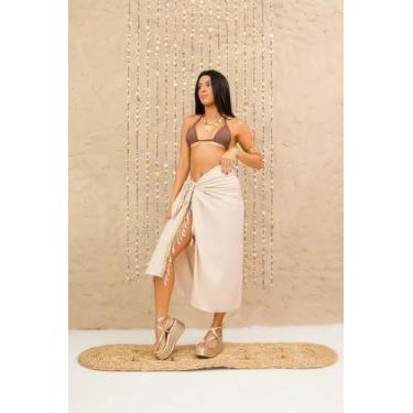 Imagem de Canga Saída de Praia Areia Franja Brilho Feminina Versátil e Elegante 