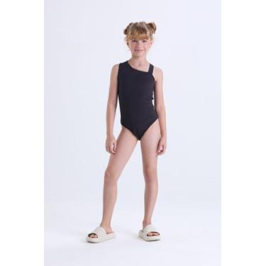 Imagem de Maiô Infantil Alças Assimétricas Liso - VIDA COSTEIRA, Preto, 8