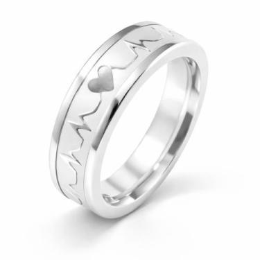 Imagem de Aliança Prata Namoro 4mm Coração Batimentos Luxo Elegante Casal Presen
