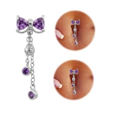 Imagem de Piercing De Umbigo Feminino Delicado Laço Roxo Prateado - Tonstore