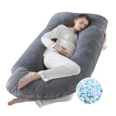 Imagem de Almofada de Gravidez WhatsBedding em Formato de J - Cinza - Corpo Inte
