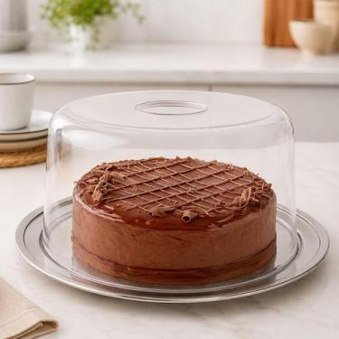 Imagem de Boleira de Inox com Tampa Acrílica Transparente para Bolos e Tortas - 