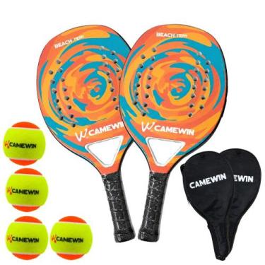 Imagem de Kit 2 Raquetes Beach Tennis Camewin Carbono + 4 Bolinhas, Laranja
