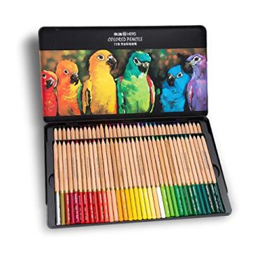 Imagem de Lápis de cor à base de óleo, 72 cores pintadas à mão, conjunto de caixa de ferro profissional para estudantes