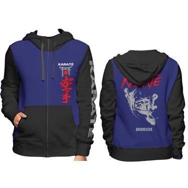 Imagem de Casaco Moleton Karate Com Capuz - Preto/Azul - 5034 - XGG