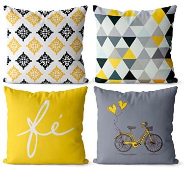 Imagem de Kit 4 capas de almofadas modernas fé amarelo e cinza 40x40