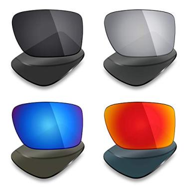 Imagem de Lentes de substituição polarizadas para óculos de sol Oakley de borda dupla da Mryok - Preto discreto/vermelho fogo/azul gelo/titânio prata