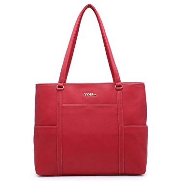 Imagem de NNEE Bolsa clássica de couro para laptop para notebook de 15 polegadas de 15,6 polegadas, bolsa de transporte de viagem com design de alça de carrinho inteligente, Vermelho, 15 - 15.6 Inch