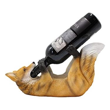 Imagem de Suporte de garrafa de vinho arte criativa suporte de vinho em forma de urso resina artesanato decoração sala de estar decoração decoração decoração casa vinho suporte empilhável (cor: lobo)