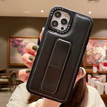 Imagem de Estojo de couro com alça de pulso para cartão de visita para iPhone 7 8 6s 6 Plus SE 2020 X Xs Xr 11 12 13 Pro Max Suporte para carteira, preto, para iPhone SE 2020