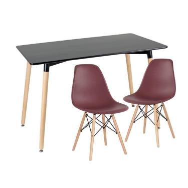 Imagem de Kit - Mesa De Jantar Retangular Eames 60 X 120 Cm Preto + 2 Cadeiras Eiffel Dsw Marrom