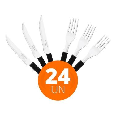 Imagem de Jogo De Facas E Garfos Preto Leme 24 Pç Inox Pbag Tramontina