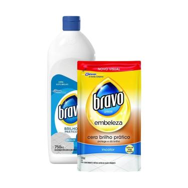 Imagem de Kit Cera Líquida Bravo Brilho Prático Incolor Embeleza 750ml + Refil 500ml