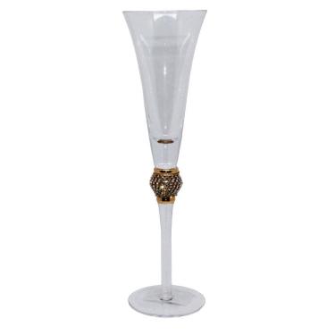 Imagem de Taça Flauta de Vidro Champagne com Strass Incolor e Ouro 250ml