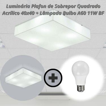 Imagem de Luminária Plafon de Sobrepor Quadrado Acrílico 40x40+Bulbo A60 11W BF