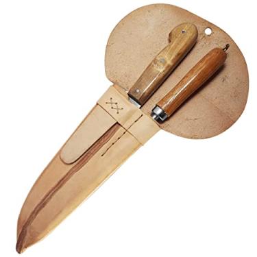 Imagem de Facas Gaúcha, 4010CM, Conjunto Pantaneiro de Faca 10 e Chaira com Bainha em, cor Marrom Claro, Couro