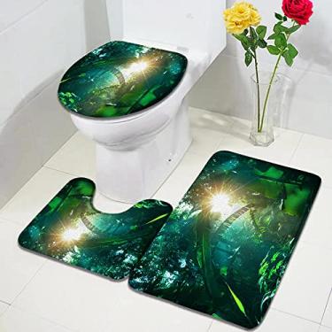 Imagem de Conjunto de tapetes de banho de selva tropical floresta palmeira folhas de bananeira paisagem natural tapete de porta de casa moderna decoração de banheiro tapete de cobertura de vaso sanitário, 4692 zw, conjunto de 3 peças, 60x40 cm, 23,6x15,7 pol.
