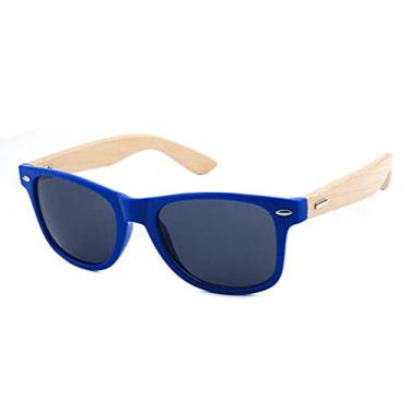 Imagem de Óculos de sol UV400 Workmanship com templos de madeira óculos de sol retrô unissex grandes lentes para mulheres homens, Azul, One Size