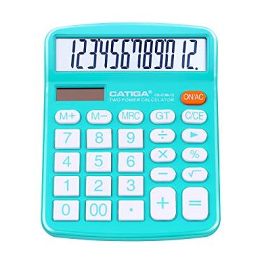 Imagem de Calculadora de mesa de 12 dígitos com visor LCD grande e botão sensível, energia dupla solar e bateria, função padrão para escritório, casa, escola, CD-2786 (azul claro)