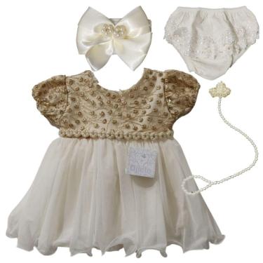 Imagem de Saída De Maternidade Vestido/calcinha/ Laço e prendedor chupeta