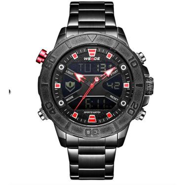 Imagem de Relógio masculino weide digital analógico 8503 preto vermelho multifunção inox