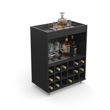 Imagem de Bar Aparador c/ Adega 4 Rodízios Leblon Preto Ac Patrimar