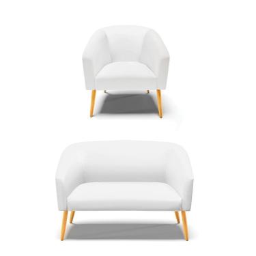 Imagem de Kit 1 Namoradeira E 1 Poltrona Pés Palito Castanho Branco