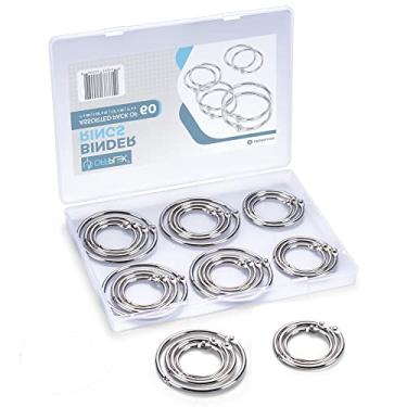 Imagem de OFFPLEX (Pacote com 60) Anéis de fichário de folhas soltas de tamanhos variados (2,8 cm, 3,8 cm), anéis de livro de aço niquelado resistentes para uso escolar e escritório, anéis de fichário em uma caixa de armazenamento premium